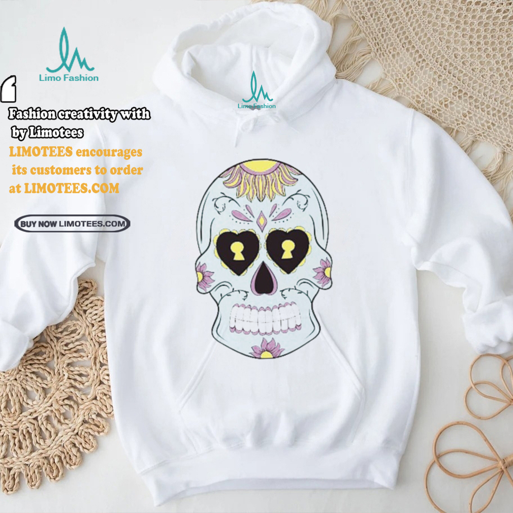 Sky Blue Sugar Skull with Purple Yellow flower T Shirt Sky Blue Sugar Skull with Purple Yellow flower T Shirt