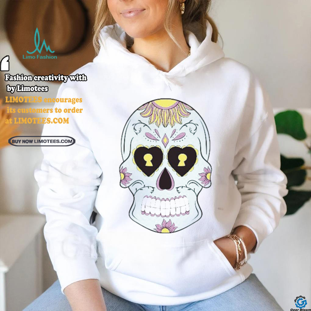 Sky Blue Sugar Skull with Purple Yellow flower T Shirt Sky Blue Sugar Skull with Purple Yellow flower T Shirt