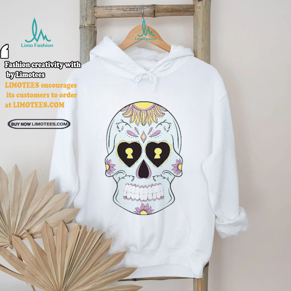 Sky Blue Sugar Skull with Purple Yellow flower T Shirt Sky Blue Sugar Skull with Purple Yellow flower T Shirt