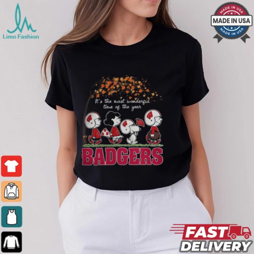 Snoopy Peanuts X Wisconsin Badgers Fall It’S The Most Beautiful Time Of The Year Shirt