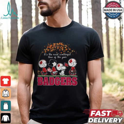 Snoopy Peanuts X Wisconsin Badgers Fall It’S The Most Beautiful Time Of The Year Shirt