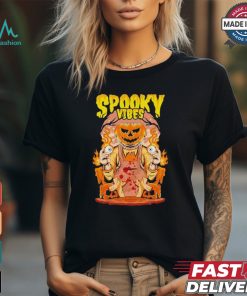 Spooky Halloween Pumpkin and Flames Graphic Retro shirt