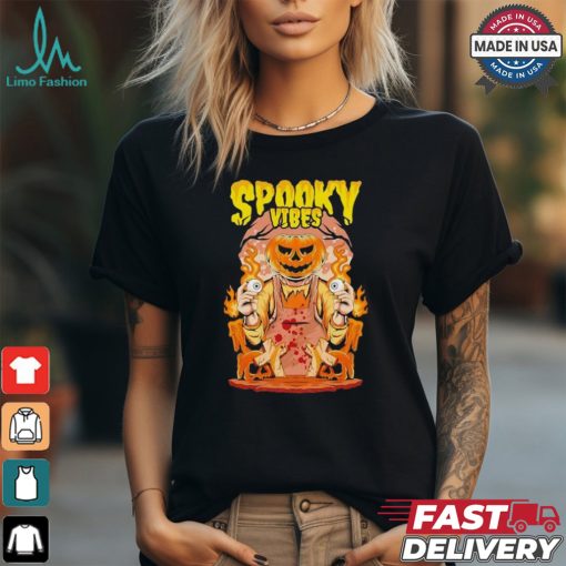 Spooky Halloween Pumpkin and Flames Graphic Retro shirt