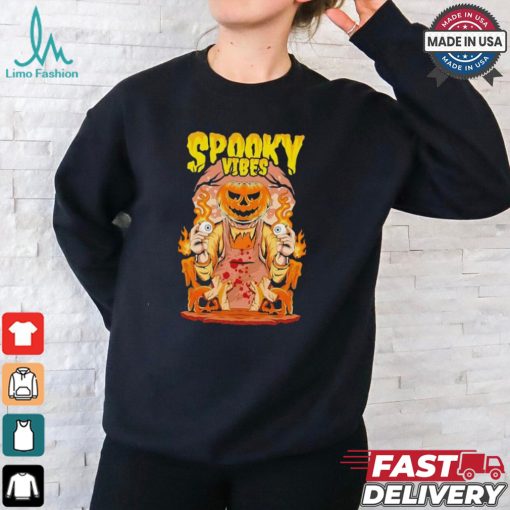 Spooky Halloween Pumpkin and Flames Graphic Retro shirt