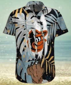 Surfing Baltimore Oriole Hawaiian Shirt With Monochrome Leaves