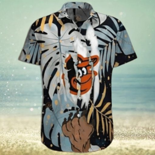 Surfing Baltimore Oriole Hawaiian Shirt With Monochrome Leaves