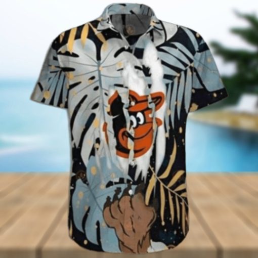 Surfing Baltimore Oriole Hawaiian Shirt With Monochrome Leaves