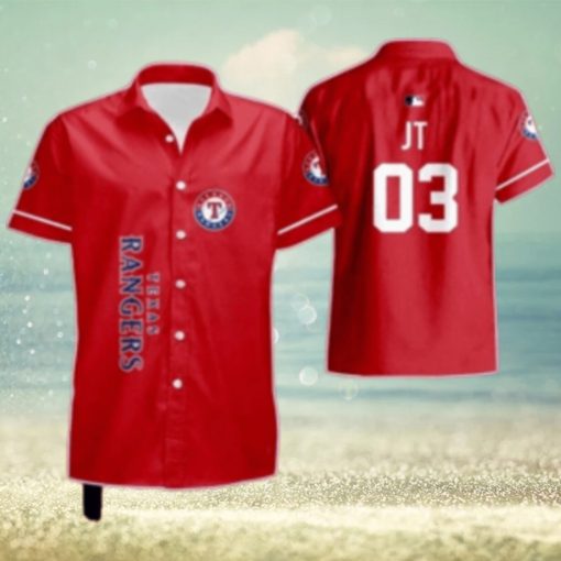 Texas Rangers Personalized Red Jersey Style Hawaiian Shirt