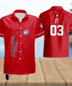 Texas Rangers Personalized Red Jersey Style Hawaiian Shirt