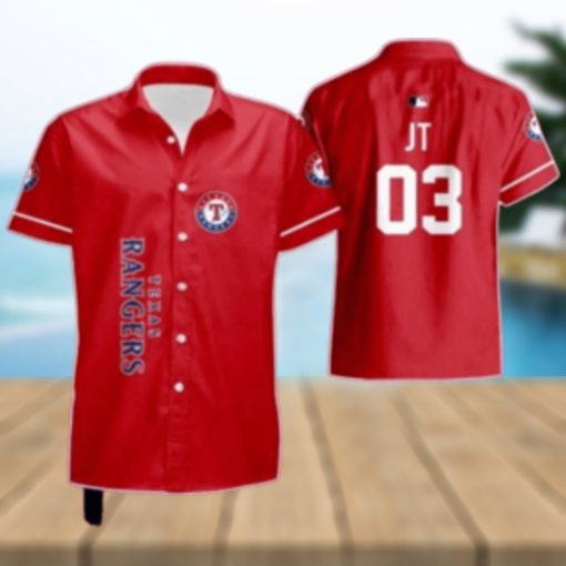 Texas Rangers Personalized Red Jersey Style Hawaiian Shirt