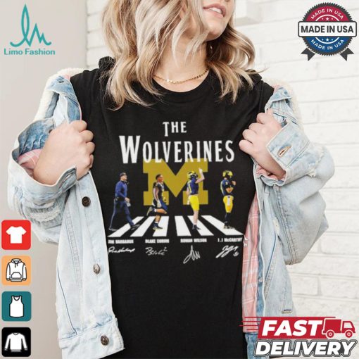 The Michigan Wolverines Abbey Road Jim Harbaugh Blake Corum Roman Wilson And Jj Mccarthy Signatures Shirt