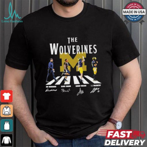 The Michigan Wolverines Abbey Road Jim Harbaugh Blake Corum Roman Wilson And Jj Mccarthy Signatures Shirt
