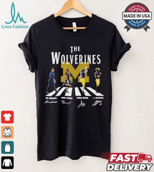 The Michigan Wolverines Abbey Road Jim Harbaugh Blake Corum Roman Wilson And Jj Mccarthy Signatures Shirt