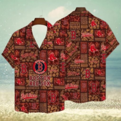 Tiki Motifs And Red Sox Logo Tropical Hawaiian Shirt