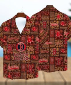 Tiki Motifs And Red Sox Logo Tropical Hawaiian Shirt