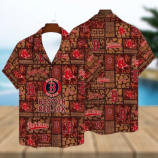 Tiki Motifs And Red Sox Logo Tropical Hawaiian Shirt