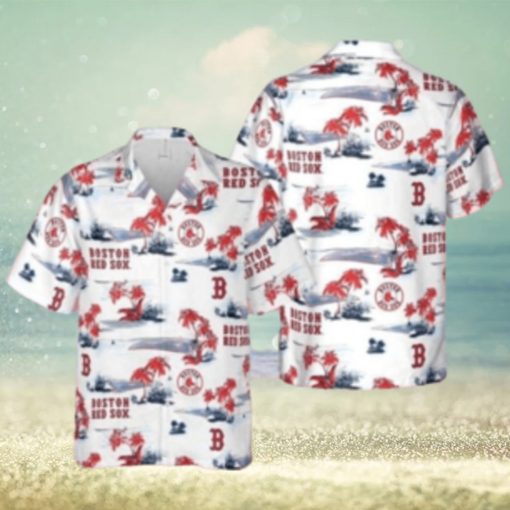 Tropical Palm Beach Scenery Boston Red Sox Hawaiian Shirt