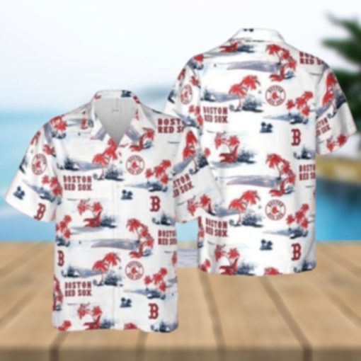 Tropical Palm Beach Scenery Boston Red Sox Hawaiian Shirt