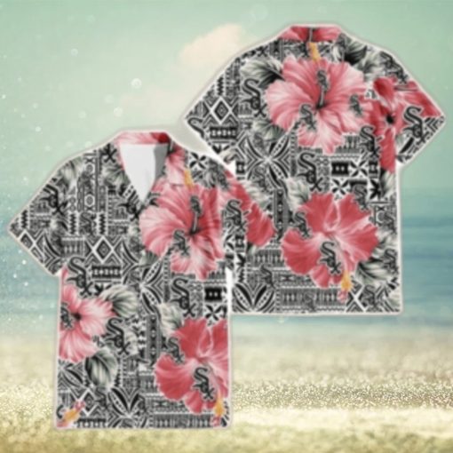 Vibrant Pink Hibiscus And Tribal Pattern Chicago White Sox Tropical Shirt