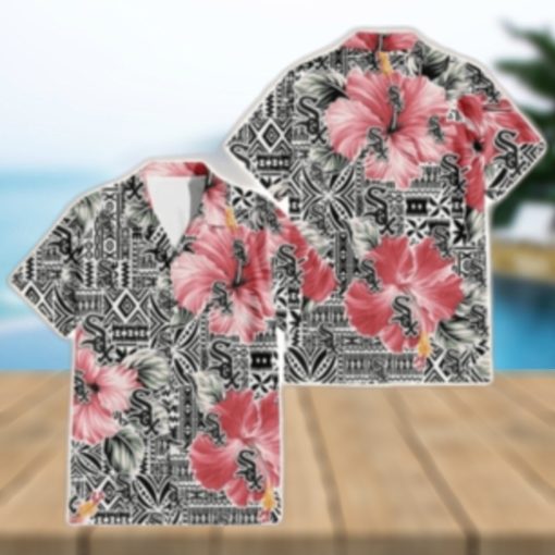 Vibrant Pink Hibiscus And Tribal Pattern Chicago White Sox Tropical Shirt