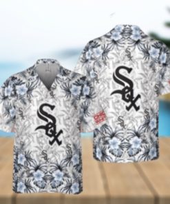 White Sox Tropical Floral Monochrome Hawaiian Aloha Shirt