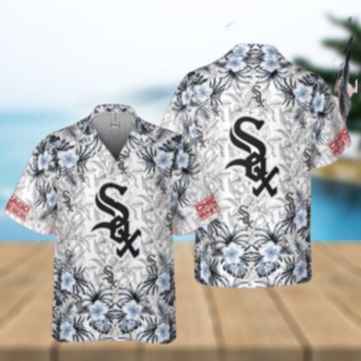 White Sox Tropical Floral Monochrome Hawaiian Aloha Shirt