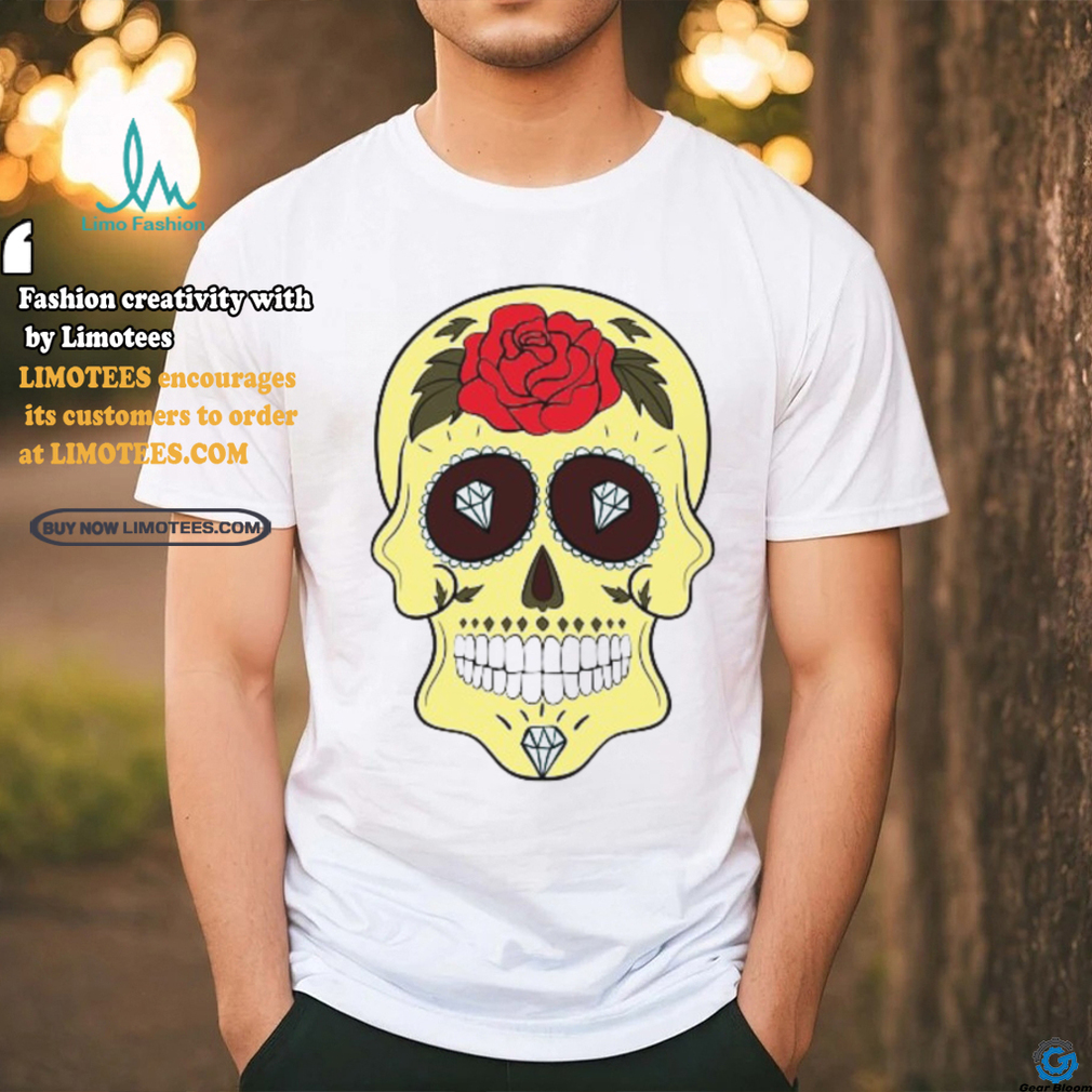 Yellow Sugar Skull Diamond and Rose T Shirt Yellow Sugar Skull Diamond and Rose T Shirt