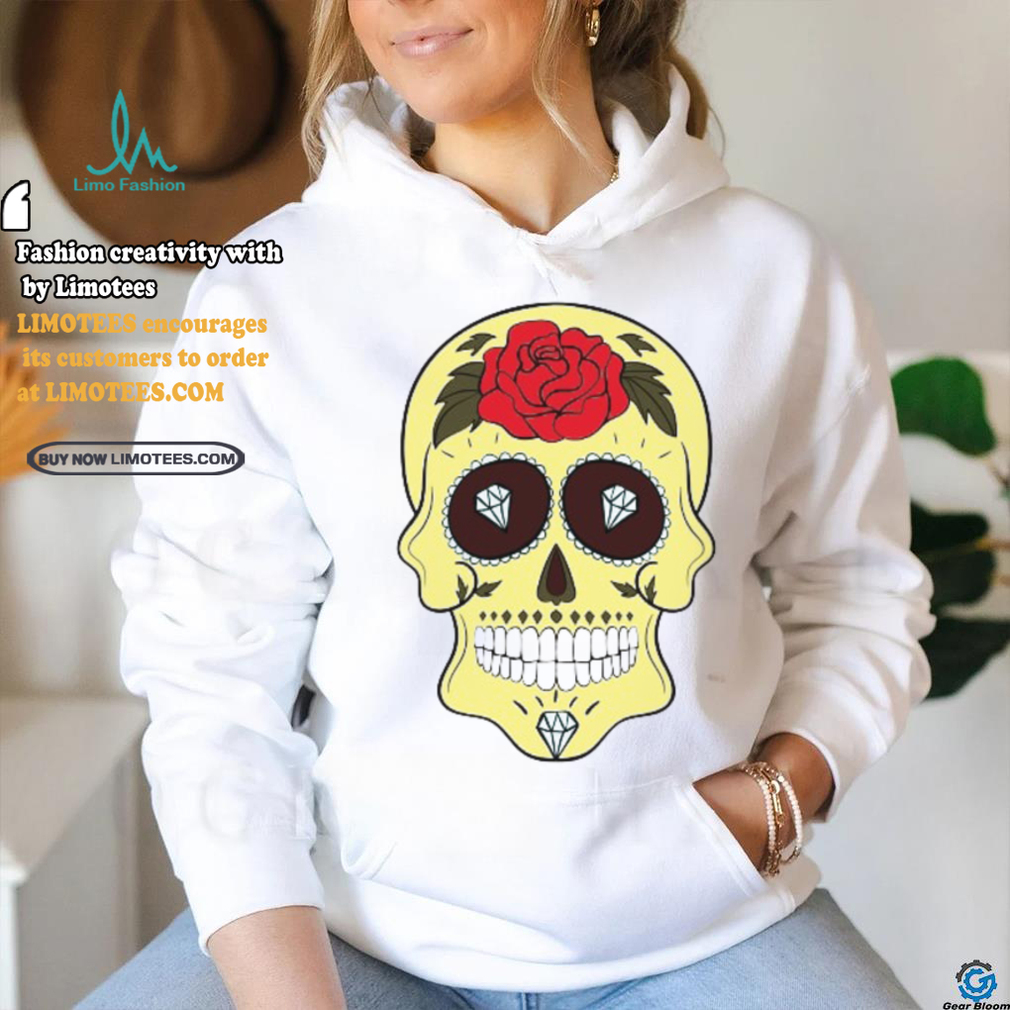 Yellow Sugar Skull Diamond and Rose T Shirt Yellow Sugar Skull Diamond and Rose T Shirt