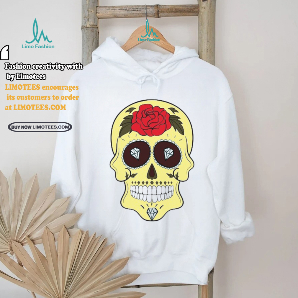 Yellow Sugar Skull Diamond and Rose T Shirt Yellow Sugar Skull Diamond and Rose T Shirt