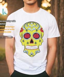Yellow Sugar Skull With Flowers and Rose T Shirt