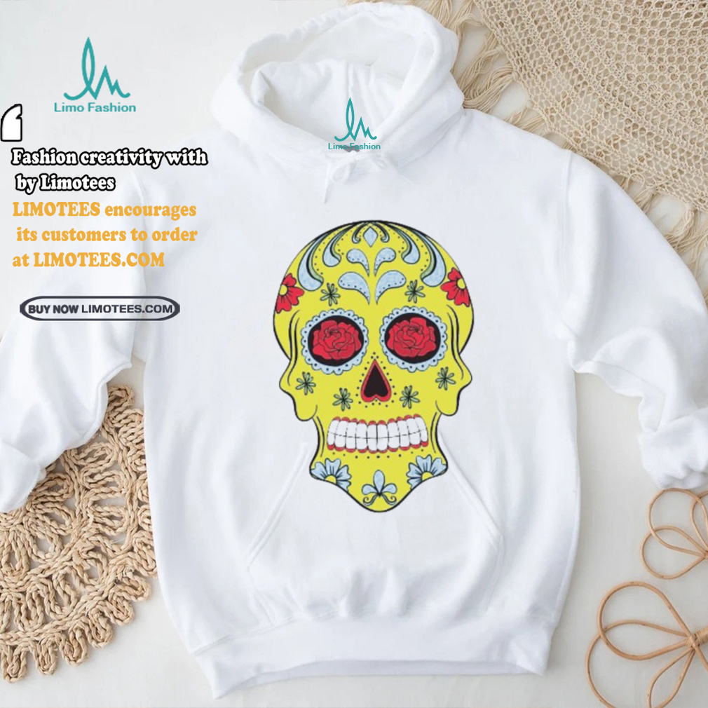 Yellow Sugar Skull With Flowers and Rose T Shirt Yellow Sugar Skull With Flowers and Rose T Shirt
