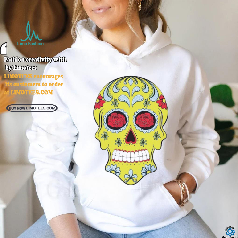 Yellow Sugar Skull With Flowers and Rose T Shirt Yellow Sugar Skull With Flowers and Rose T Shirt