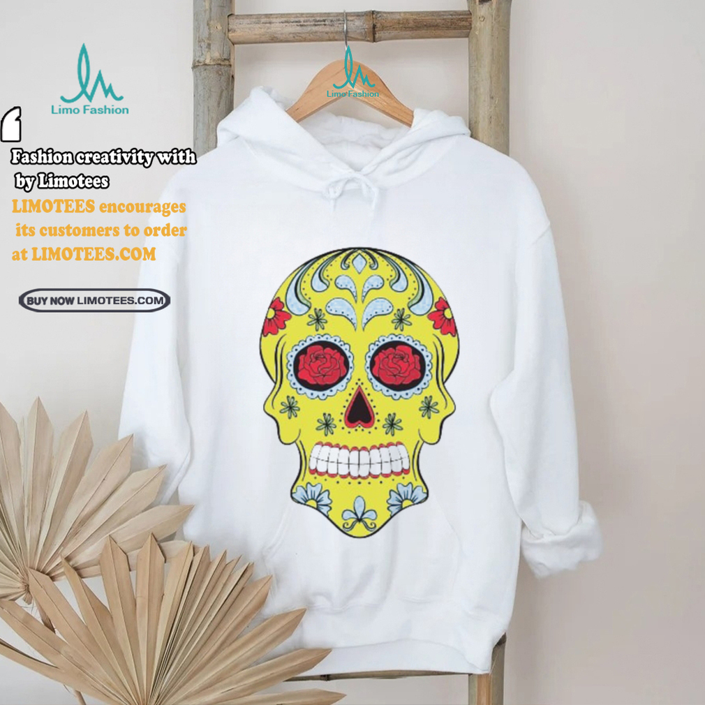 Yellow Sugar Skull With Flowers and Rose T Shirt Yellow Sugar Skull With Flowers and Rose T Shirt