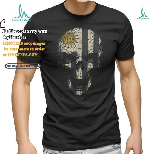 skull with uruguay flag skeleton uruguayan roots t shirt