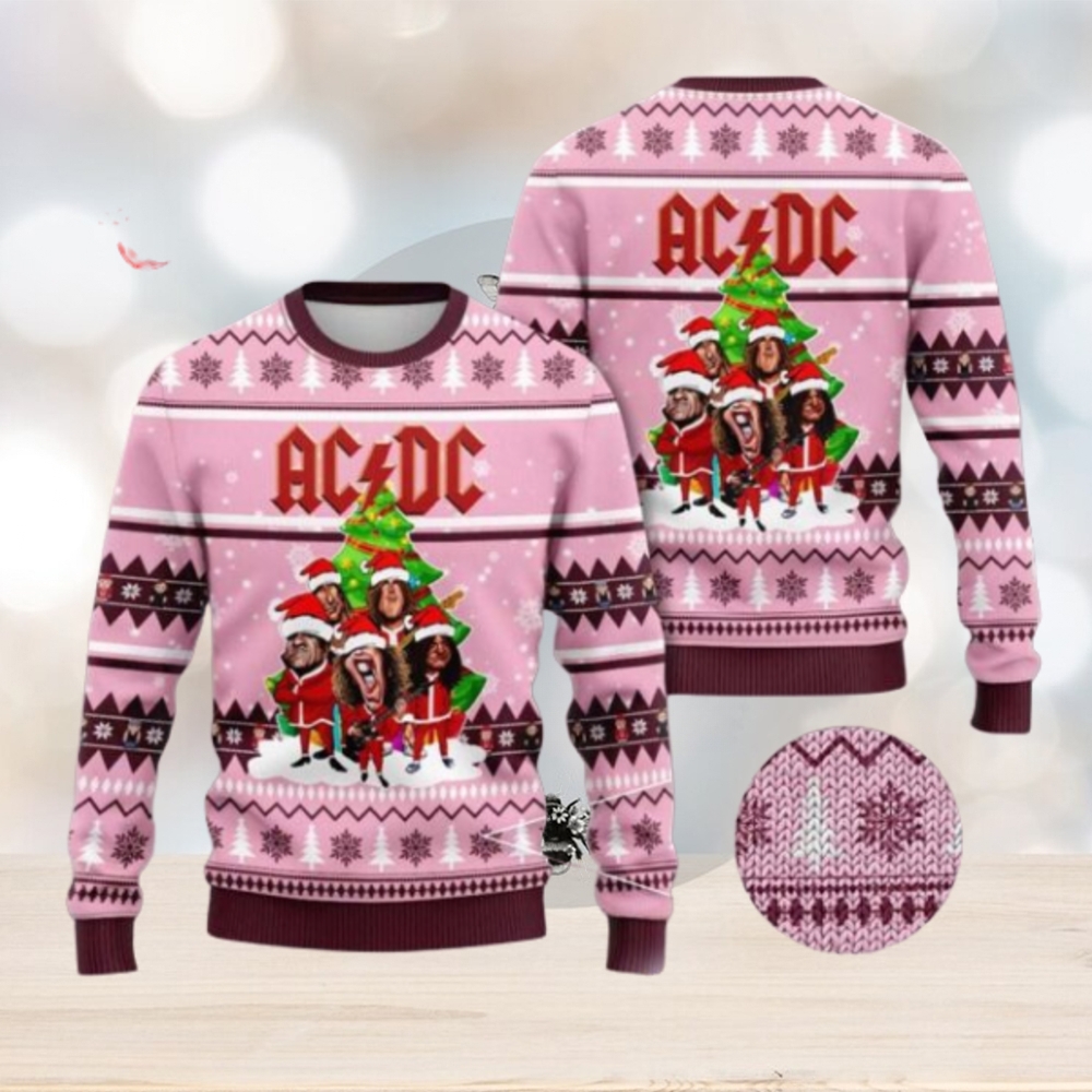 ACDC Funny Band Graphics Vintage Knitted Pink Christmas Ugly Sweater ACDC Funny Band Graphics Vintage Knitted Pink Christmas Ugly Sweater