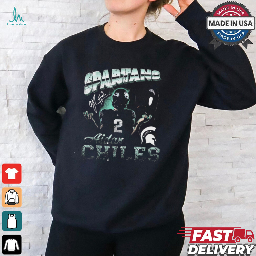 Aidan Chiles Michigan State Spartans 90s Graphic Signature t shirt Aidan Chiles Michigan State Spartans 90s Graphic Signature t shirt