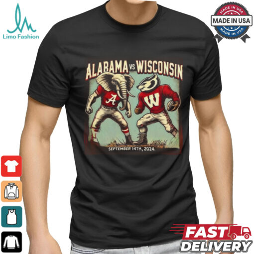 Alabama Crimson Tide Vs Wisconsin Badgers Football Showdown Mascot Retro 60s Comic Style September 14th 2024 T shirt