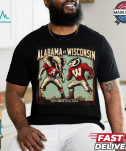 Alabama Crimson Tide Vs Wisconsin Badgers Football Showdown Mascot Retro 60s Comic Style September 14th 2024 T shirt