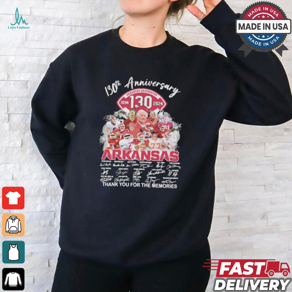 Arkansas Razorbacks 130th Anniversary 1894 2024 Thank You For The Memories Signatures Shirt Arkansas Razorbacks 130th Anniversary 1894 2024 Thank You For The Memories Signatures Shirt