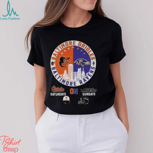 Baltimore Orioles Saturdays On Baltimore Ravens Sundays Logo T shirt