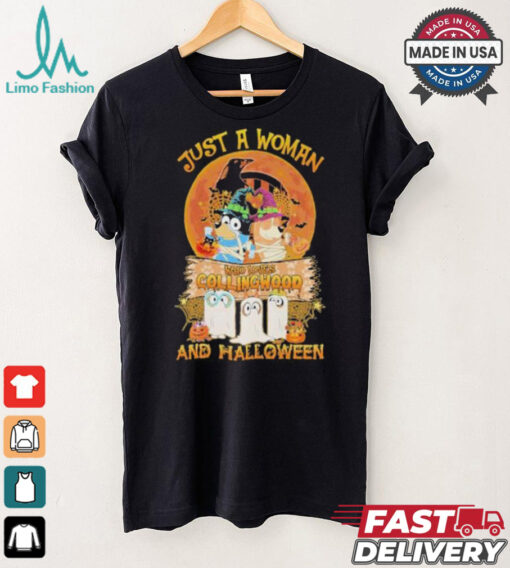 Bluey Just A Woman Who Loves Collingwood Magpies And Halloween Shirt