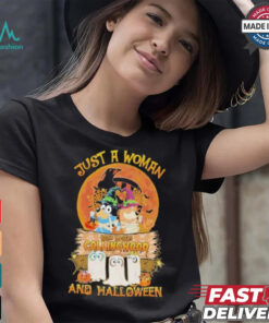 Bluey Just A Woman Who Loves Collingwood Magpies And Halloween Shirt