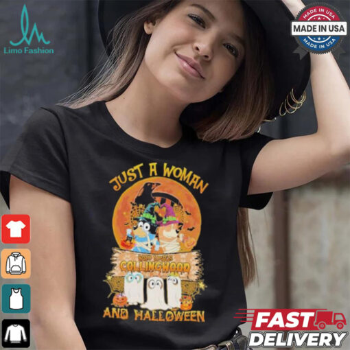 Bluey Just A Woman Who Loves Collingwood Magpies And Halloween Shirt
