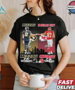 Brady Cook Mizzou Tigers On Saturdays and Travis Kelce Kansas City Chiefs On Sundays Signatures Shirt