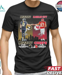 Brady Cook Mizzou Tigers On Saturdays and Travis Kelce Kansas City Chiefs On Sundays Signatures Shirt
