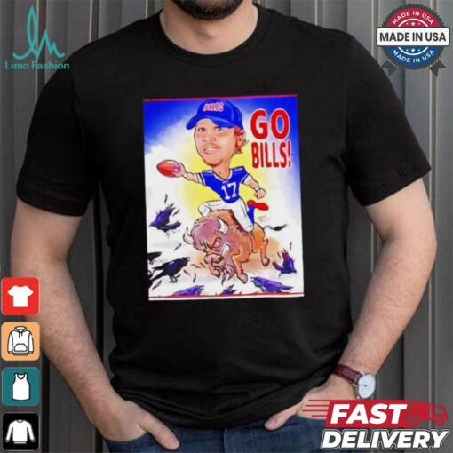 Buffalo Bills Josh Allen riding Buffalo go Bills beat Baltimore Ravens shirt