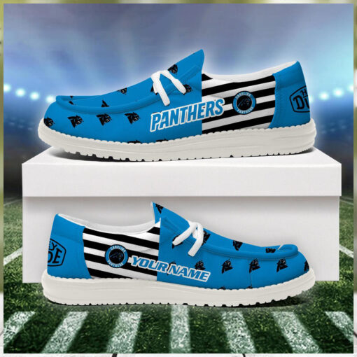 Carolina Panthers 2024 Version Personalized Hey Dude Shoes