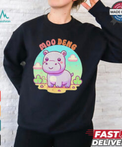 Chibi Cute Baby Hippo Moo Deng Bouncy Pig In Thai Hippopotamus T shirt