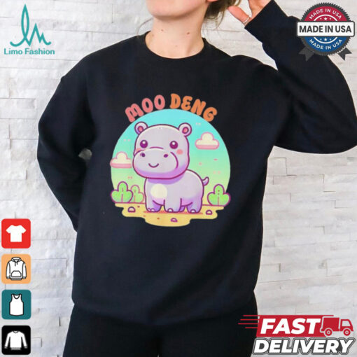 Chibi Cute Baby Hippo Moo Deng Bouncy Pig In Thai Hippopotamus T shirt