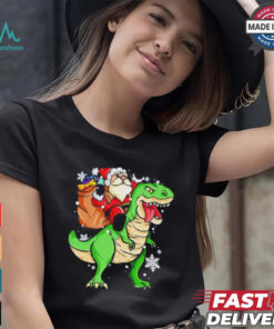 Christmas Trex Dinosaur Santa Claus Riding Trex Xmas Shirt